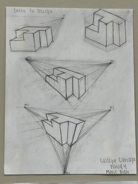 2 Point Perspective Practice, 1 Point Perspective, Perspective Sketch, One Point Perspective, Architecture Design Sketch, Point Perspective, Drawing Exercises, Perspective Art, School Related