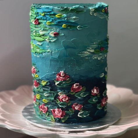 Recreating a Monet painting on cake using buttercream was certainly not the easiest because his Water Lillies paintings are abstract. I found it difficult to work with this painting because I feel like I’m someone who needs more precise details. Anyway, I felt like for a lot of the time I was painting I had no idea where I was going with it but it eventually came together :) If you swipe to the second pic, that’s the original painting. Claude Monet created around 250 paintings of Water Lillie... Painting On Cake, Painting Claude Monet, Water Lilly, Monet Paintings, Water Painting, Claude Monet, Butter Cream, The Original, Original Paintings