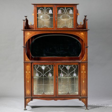 Art Nouveau Cabinet in the Manner of Shapland & Petter Art Nouveau Cabinet, Nouveau Furniture, Art Nouveau Interior, Art Nouveau Furniture, Copper Wood, Art Nouveau Silver, Art Nouveau Design, Deco Furniture, Art Deco Furniture