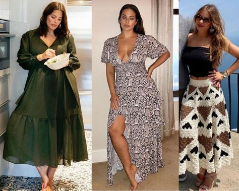 Ashley Graham and Sofia Vergara Soft Dramatic style Soft Dramatic Style, Skirts For Plus Size, Soft Dramatic Kibbe, Dressing For Your Body Type, David Kibbe, Instagram Vs Real Life, Plus Size Soft, Grecian Dress, Soft Dramatic