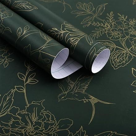 Amazon.com Shopping Cart Dark Green Floral Wallpaper, Realistic Bedroom, Gold And Dark Green, Dark Green Vintage, Green Floral Wallpaper, Vintage Floral Wallpaper, Art Deco Industrial, Wallpaper Gold, Frosted Window Film