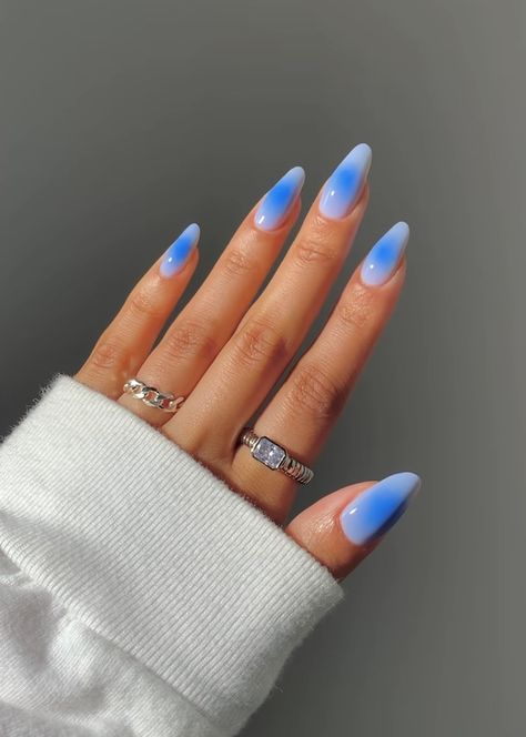 Light Blue Aura Nails, Blueberry Milk, Teen Nails, Usa Nails, Aura Nails, Girly Acrylic, Korean Nail Art, Baby Blue Nails, Milky Nails