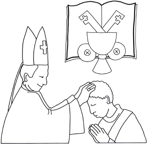 This is an image of the process of holy orders. The sacrament is symbolized through the laying of the hands, the part of the ceremony that symbolizes that the man is now a priest. The Seven Sacraments, 7 Sacraments, Seven Sacraments, Holy Orders, Bible Crafts Sunday School, Catholic Crafts, School 2015, Colouring Page, Poster Drawing