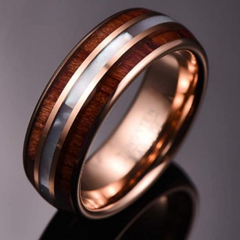 Material: Made Of Excellent Tungsten Carbide, Which Is Durable, Scratch-Resistant, Hypoallergenic. Design: Rose Gold Plated Interior & Mother-Of-Pearl Shell And Koa Wood Inlaid Into The Center Of Ring Surface To Create An Elegant And Exquisite Jewelry Piece. Fashion: It Can Be Worn As Wedding Engagement Band, Promise Ring, Friendship Ring, And Also A Perfect Gift Choice For Anniversary, Valentine's Day, Christmas Day, Father's Day, Mother's Day And So On. Package: Comes With A Free Ring Box, Whi Pearl Ring Engagement, Shell Wedding, Koa Wood Ring, Friendship Rings, Koa Wood, Tungsten Carbide Rings, Engagement Bands, Tungsten Ring, Pearl Shell