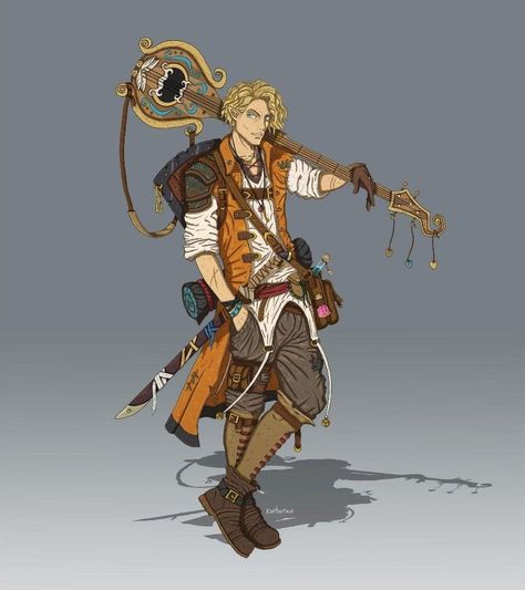 Bard Guitar, Bard Character Art, Bard Character, Half Elf Bard, Rpg Wallpaper, Dnd Bard, Pathfinder Character, Half Elf, Dnd Character Ideas