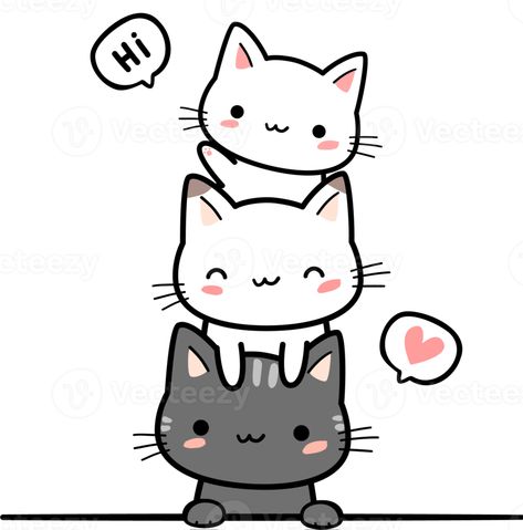 3 Cats Together Drawing, Cat Family Drawing, Three Cats Drawing, Cartoon Cat Drawing, Note Ideas, Kitten Drawing, Cat Doodle, Family Drawing, Kitty Drawing