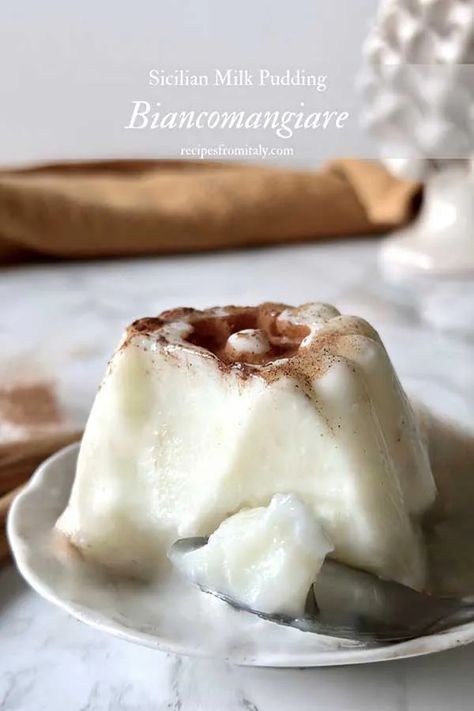 Egg White Dessert Recipes, Gelatin Pudding Recipe, Italian Pudding, Almond Milk Pudding, White Pudding, Milk Pudding Recipe, Recipes From Italy, Candied Lemon Peel, Milk Pudding