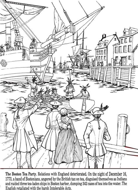 All Things John Adams: Coloring Pages: Boston Tea Party Tea Party Coloring Pages, Party Coloring Pages, Tea Party Activities, Paul Revere's Ride, Liberty Kids, Boston Tea Party, Cc Cycle 3, Tea History, Boston Tea