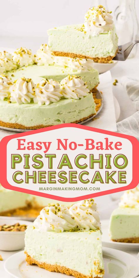 You're going to love this amazing pistachio cheesecake--especially because it's a simple no-bake recipe! Perfect for holiday gatherings, it's a showstopping dessert that tastes amazing. Pistachio Pudding Cream Cheese Dessert, Easy Pistachio Cheesecake Recipe, Easy Pistachio Cheesecake, No Bake Pistachio Dessert, Pistachio Desserts Easy, Pistachio Cheesecake No Bake, No Bake Pistachio Cheesecake, Pistachio Cheesecake Recipe, Pistachio Desserts