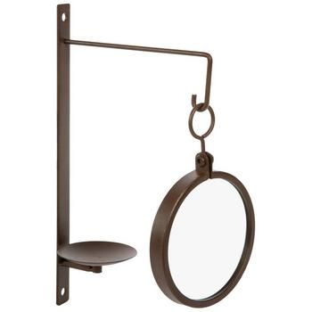 Sconce Dimensions: 12" H x 3.04" W x 6.38" D Plate Diameter: 3.04" Magnifier Dimensions: 7.63" H  x 5.05" W x 0.67" D Material: Metal & Glass Color: Brown Orientation: Vertical Includes: 2 Hole Cut-Outs Care & Safety: Decorative Use Only; If Displayed With A Candle, Use Only A Flameless LED Or Non-Lit Candle Quantity: 1 Sconce & 1 Magnifier Create a unique room display with this Brown Metal Wall Sconce With Magnifier. It features a narrow back plate with a small plate at the bottom where you can Cordless Sconces Wall Mount, Industrial Hallway, Bird Cage Candle, Room Display, Small Plate, Candle Wall Sconces, Candle Holder Decor, House Decorating, Wall Candles