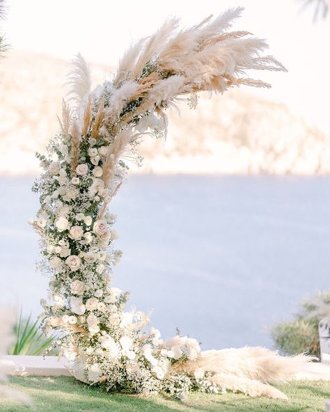 FS Events | Wedding Planners in Athens Ivory Wedding Arch, Pampas Arch Decor, Neutral Wedding Arch, Dried Flower Wedding Arch, Broken Arch Wedding, Pampas Wedding Arch, Pampas Grass Wedding Arch, Wedding Flower Archway, Pampas Wedding Decor