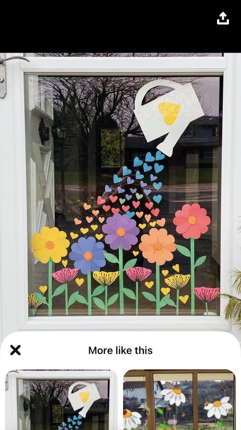 Flower Window Decoration, Spring Classroom Window Decorations, School Window Decorations, Classroom Window Decorations, Painted Window Art, Alphabet Crafts Preschool, Classroom Window, Kindergarten Decorations, Daycare Decor