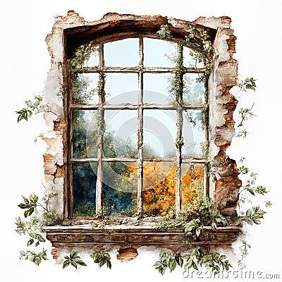 antique-window-abandoned-house-style-vintage-illustration-window-barred-yellowed-plants-visible-season-autumn Abandoned Places Illustration, Places Illustration, Illustration Window, Antique Window, Mural Ideas, Abandoned House, House Illustration, Window Art, Winter Art