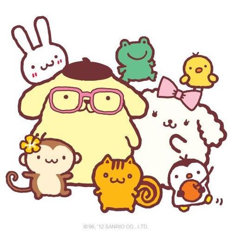 Pom Pom Purin wearing glasses with Macaroon and friends | Pen Pal ... Pompompurin Wallpaper, Pompom Purin, Pom Purin, Pom Pom Purin, Charmmy Kitty, Badtz Maru, Kuromi Cinnamoroll, Greetings Quotes, Sanrio Wallpaper