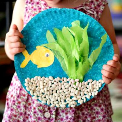 Bean Crafts For Kids, Bean Crafts, Ocean Theme Crafts, Under The Sea Crafts, Paper Plate Crafts For Kids, Sea Crafts, Ocean Crafts, Pola Gelang, Paper Plate Crafts