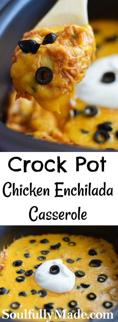 Crock Pot Chicken Enchilada Casserole - Soulfully Made Crockpot Chicken Enchilada Casserole, Crockpot Chicken Enchiladas, Chicken Enchilada Casserole Recipe, Crockpot Chicken Healthy, Casserole Chicken, Enchilada Casserole Recipes, Easy Crockpot Chicken, Soup Appetizers, Chicken Enchilada Casserole