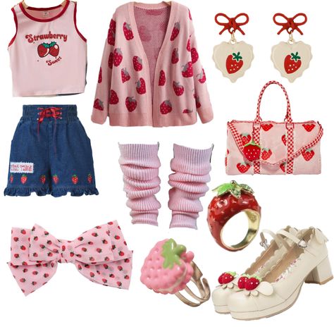 Strawberry Themed Outfit, Sims 4 Strawberry Shortcake Cc, Strawberry Skincare, Strawberry Shortcake Outfits, Strawberry Outfit, 80s Inspired Outfits, Silly Clothes, Strawberry Decorations, Soft Pink Theme