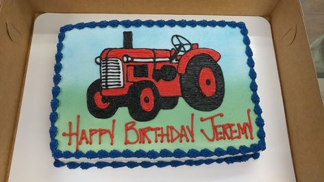 A red tractor was what this guy wanted on his birthday cake!  No green allowed! Red Tractor Cake, Grandpa Birthday Cake, Red Tractor Birthday, First Birthday Activities, Farm Cakes, Tractor Birthday Cakes, His Birthday Cake, Deer Cake, Deer Cakes