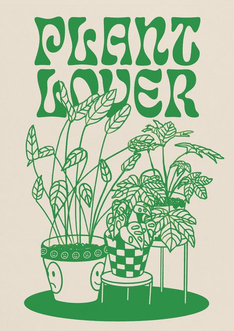 House Plant Lover wall art | Botanical trendy aesthetic retro design | Cute digital printable garden home decor Artwork By FeelStudioShop #sublimationdesigns #sublimationclipart #printablesublimation #freesublimationdesigns #sublimationbundle #hugesublimationbundle #printableillustrations Poster Prints Plants, House Plant Poster, Plants Poster Design, Retro Plant Aesthetic, Retro Digital Art, Nature Doodles Aesthetic, Plant Aesthetic Poster, Plant Prints Wall Art, Green Wall Art Prints