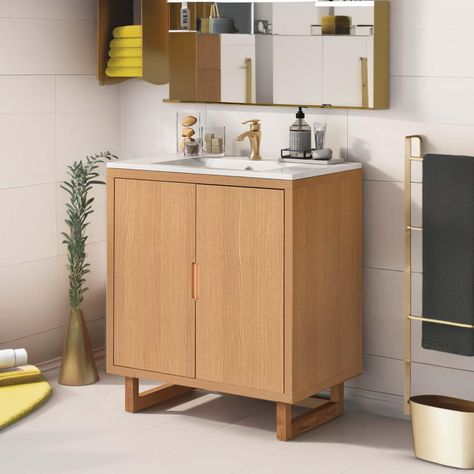 PRICES MAY VARY. Solid Wood+mdf Optimal Dimensions: With measurements of W 29.5 x L 18.1 x H 35.1 inches, this bathroom vanity fits well in most spaces, offering ample storage without overwhelming the room. Sophisticated Appearance: Featuring thick planks and a minimalist design, this vanity adds an upscale touch to your bathroom decor, enhancing its overall ambiance. Floor Protection: Equipped with an anti-scratch floor mat, this vanity ensures that your floors remain free from scratches during Luxe Furniture, Resin Countertops, Freestanding Bathroom Cabinet, 30 Bathroom Vanity, Wood Bathroom Vanity, Under Sink Storage, Sink Storage, Sink Top, Bathroom Storage Cabinet