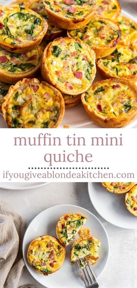 Mini Muffin Quiche Recipes, Individual Brunch Ideas, Individual Quiche Recipes Muffin Tins, Egg Quiche Recipes Muffins, Muffin Recipes Savory, Muffin Quiche Recipes, Breakfast Hors D’oeuvres, Mini Quiche Tarts, Mini Quiches In Muffin Tin