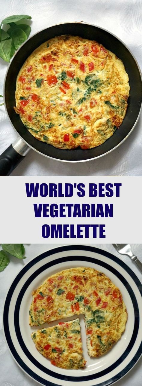 Best Veggie Omelette Recipe, Vegetarian Omlette Recipes, Omelette Ingredients, Recipe With Cherry Tomatoes, Vegetarian Omelette, Omelette With Spinach, Breakfast Omelette Recipe, Vegetable Omelette, Vegetarian Lunches