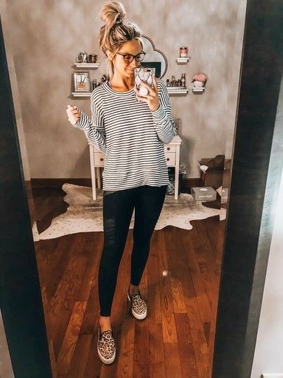 Stripes And Cheetah Print Outfits, Leopard Slip On Sneakers Outfit, Leopard Print Vans Outfit, Leopard Tennis Shoes Outfit, Leopard Vans Outfit, Striped Sweatshirt Outfit, Vans Slip On Outfit Women, Slip On Sneakers Outfit, Espadrilles Outfits