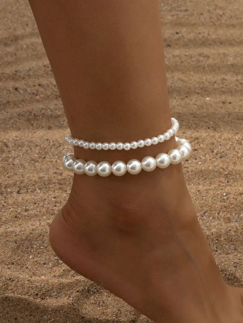 1pc Fashionable Simple Baroque Pearl Anklet With Big & Small Pearl Decor For Women, Jewelry Holiday PresentI discovered amazing products on SHEIN.com, come check them out! Pearl Ankle Bracelet, J Jewellery, Bead Anklet, Anklet Designs, Pearl Anklet, Women Anklets, Pearl Decor, Beaded Anklets, Pearl Earring