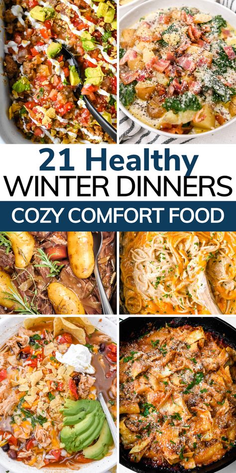 Looking for a cozy dinner that keeps you full and satisfied? Healthy comfort food is the perfect family meal to keep you warm during winter or any time of the year! Healthy Winter Recipes Dinner, Cozy Winter Meals, Winter Dinners, Healthy Winter Meals, Winter Meals, Cold Weather Food, Cozy Dinner, Winter Comfort Food, Healthy Comfort