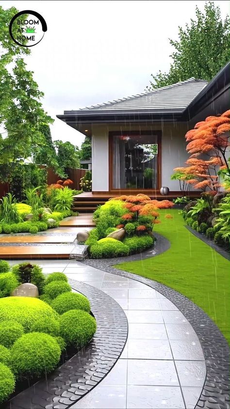 Beautiful Houses Exterior, Harmony In Nature, Japanese Garden Landscape, Terrace Garden Design, Sustainable Landscaping, Modern Backyard Landscaping, Home Garden Design, Modern Backyard, Outdoor Gardens Design