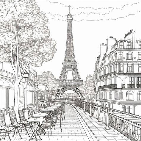 Eiffel Tower Cartoon, Outline Drawing, Cat Air, Travel Illustration, Outline Drawings, Flyer Maker, Business Card Maker, Poster Maker, Poster Invitation