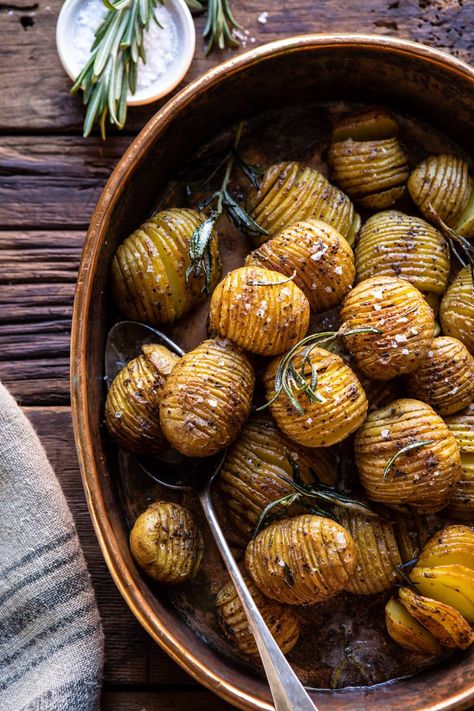 Crispy Rosemary Butter Roasted Potatoes | halfbakedharvest.com #potatoes #fall #autumn #Thanksgiving #Christmas Ribeye Steak Dinner Ideas Sides, Butter Roasted Potatoes, Rosemary Butter, Steak Sides, Steak Side Dishes, Fillet Steak, Hasselback Potatoes, Half Baked Harvest, Best Side Dishes