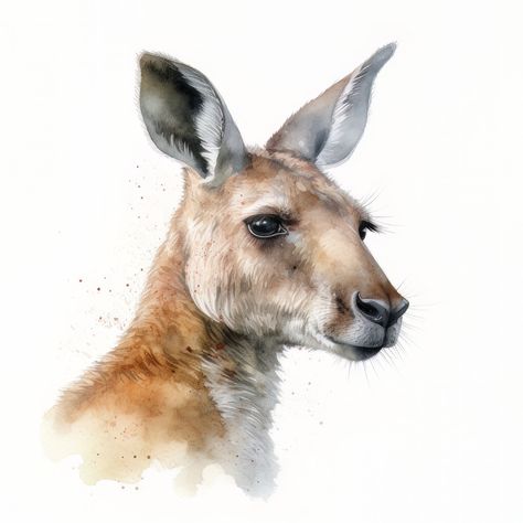 Watercolour Kangaroo, Kangaroo Photo, Kangaroo Painting, Kangaroo Animal, Animal Digital Art, Portraits Watercolor, Kangaroo Art, Kangaroo Stuffed Animal, Dinosaur Sketch