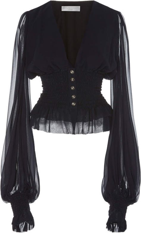 Caroline Constas, Mode Ootd, Dark Fashion, Looks Style, Looks Vintage, Goth Fashion, Chiffon Top, Silk Chiffon, Cropped Top