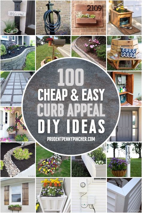 Make your home eye-catching with these creative front yard DIY ideas that will improve your curb appeal on a budget. From landscaping ideas to exterior makeover ideas, there are plenty of easy DIY projects to choose from. Yard Diy Ideas, Curb Appeal Diy Ideas, Front Yard Diy, Easy Curb Appeal, Front Yards Diy, Taman Diy, Porch Landscaping, Front Yards Curb Appeal, Yard Diy