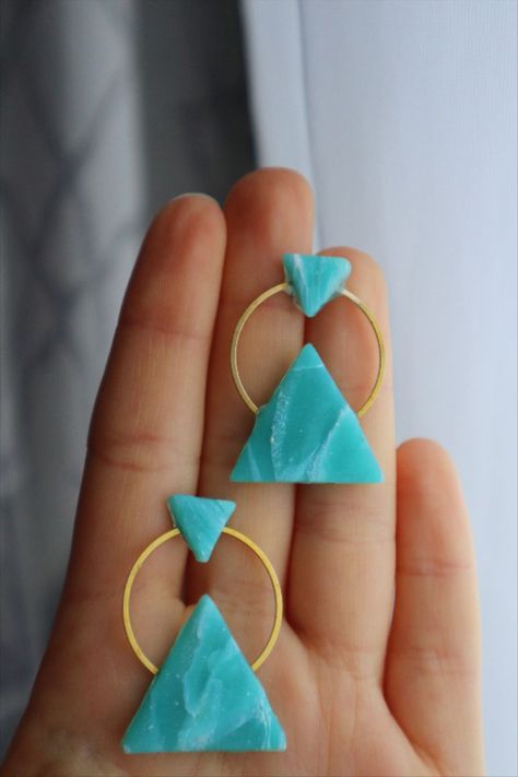 Triangle Polymer Clay Earrings, Triangle Clay Earrings, Ocean Clay Earrings, Polymer Clay Stone, Clay Ocean, Boho Clay Earrings, Crea Fimo, Fimo Jewelry, Flower Resin Jewelry