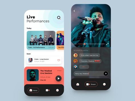 Live Perfomances App by Ann Negrebetskaya Music Ui, Social App Design, Music App Design, Ui Design Mobile, Live App, Movie App, Mobile App Design Inspiration, App Interface Design, App Design Inspiration