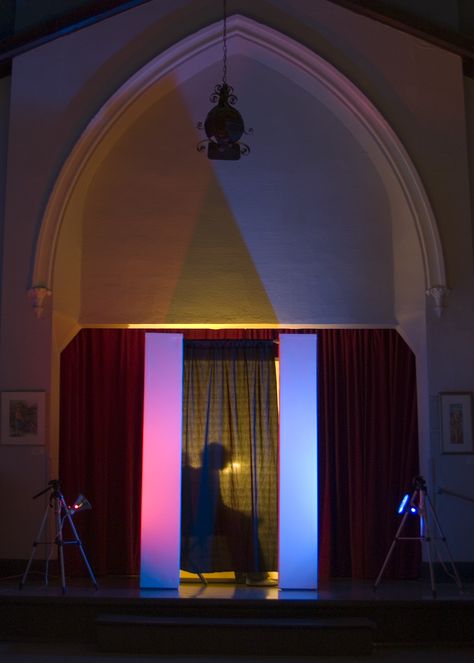 confession booth, modern by the use of lighting, but still has the traditional divide using the fabric curtains and made from concrete too as it is built into the building. Just like a normal and traditional confessional would normally be Diy Confessional Booth, Confession Booth Aesthetic Design, Confession Booth Aesthetic, Confessional Aesthetic, Confessional Booth Aesthetic, Confession Wall, Confession Aesthetic, Confessional Booth, Confession Booth