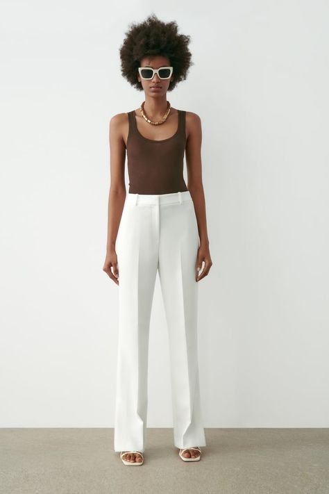 Women's Pleated Pants | Explore our New Arrivals | ZARA United States Straight Fit Trousers, Style Wide Leg Pants, Straight Cut Pants, Oyster White, Satin Trousers, Tailored Dress, Straight Trousers, Fitted Trousers, Pleated Pants