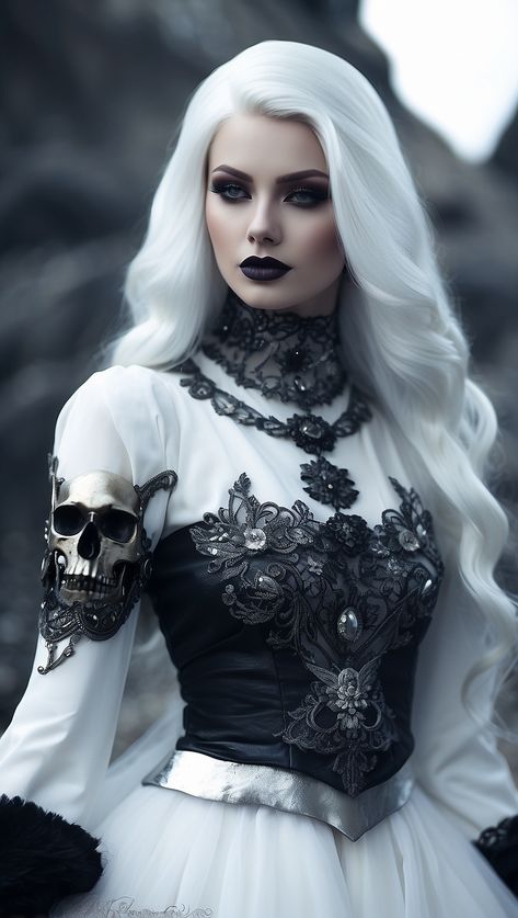 Skull Queen, Dark Beauty Fashion, Ethereal Style, Dark Beauty Photography, Female Vampire, Best Winter Outfits, Brunette Hair With Highlights, Goth Look, Dress Sets