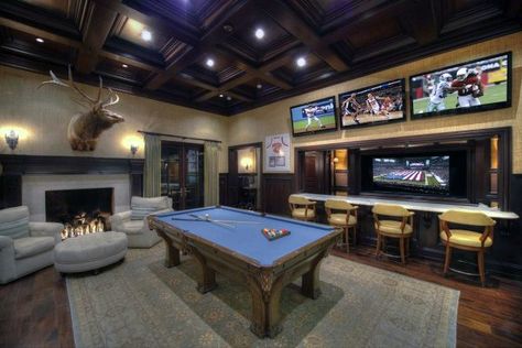 60 Game Room Ideas For Men - Cool Home Entertainment Designs Game Room Bar, Room With Fireplace, Man Room, Entertainment Design, Paradise Valley, Billiard Room, Game Room Design, Entertainment Room, Basement Remodeling