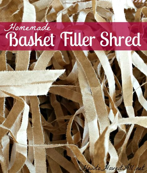 DIY paper shred for gift baskets - so easy to make! Basket Filler Ideas Decorative, Diy Gift Basket, Cheap Baskets, Gift Wrap Ideas, Paper Box Diy, Diy Confetti, Packing Hacks, Bathroom Gifts