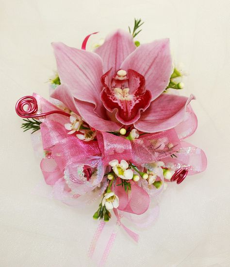 cymbidium orchid corsage Pink Orchid Corsage, Mother Of Bride Corsage, Orchid Corsage, Pink Corsage, Prom Flowers Corsage, Orchid Corsages, Prom Corsages, Prom Corsage And Boutonniere, Wrist Corsage Prom