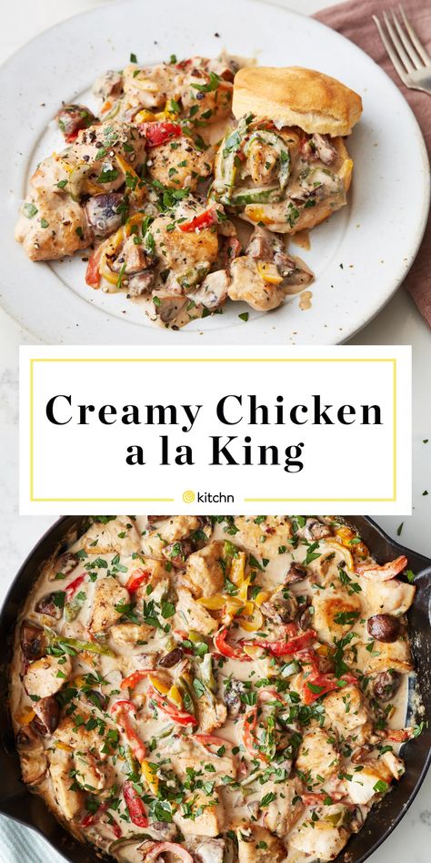 Chicken Alla King, Chicken A La King Recipes, Chicken A La King, Easy Chicken Recipe, Chicken Mushrooms, Quick Cooking, Cast Iron Skillet, Iron Skillet, Poultry Recipes