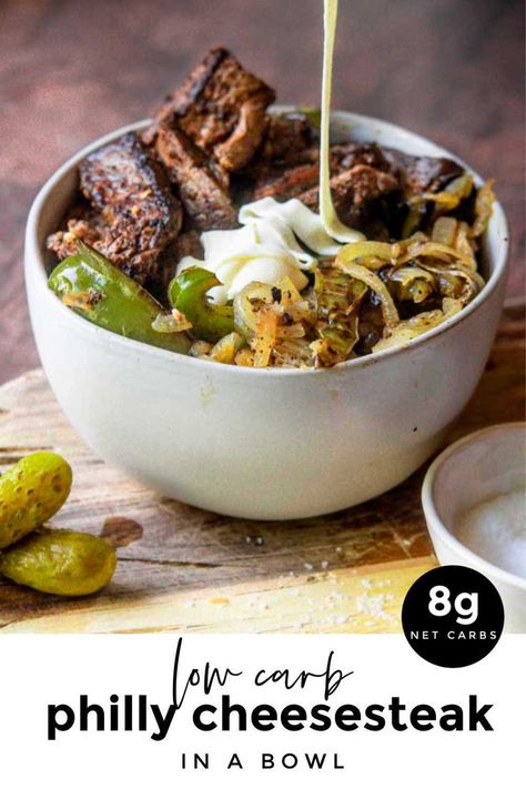 Philly Bowl, Cheesesteak In A Bowl, Low Carb Low Fat Recipes, Keto Recipes Breakfast, Boiled Egg Diet Plan, Low Carb Chicken Recipes, Cheese Steak, Philly Cheese, Philly Cheesesteak