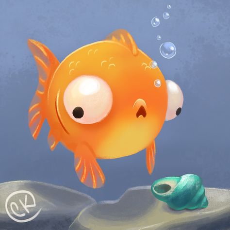 Cute Angler Fish, Cute Fish Illustration, Cute Fish Drawing, Cartoon Goldfish, Fish Cute, Goldfish Art, Shell Fish, Sketches Art, Sketch Portrait