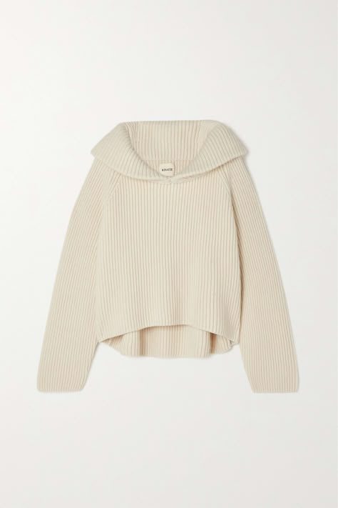 Glam and Glitter Khaite Top, Knitwear Collection, 가을 패션, Lookbook Outfits, Ribbed Sweater, Cashmere Sweater, Shawl Collar, Cashmere Sweaters, Shoulder Sleeve