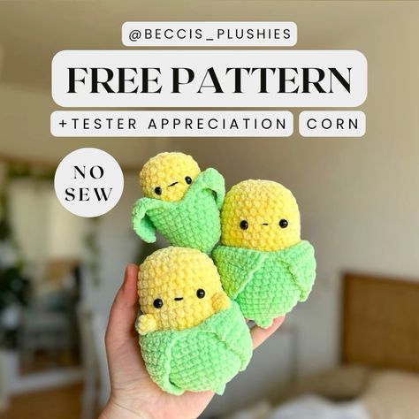 You can find the pattern in my ig profile: beccis_plushies😊🌽 Crochet Tutorial Pattern, Easy Crochet Animals, Quick Crochet Patterns, Plushie Patterns, Crochet Animals Free Patterns, Crochet Business, Crochet Design Pattern, Beginner Crochet Projects, Crochet Amigurumi Free