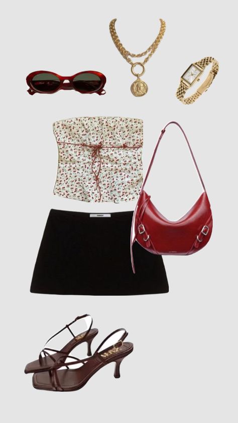 Fashion Magazine Aesthetic, Mini Skirts Outfits Summer, Magazine Aesthetic, Girly Outfit, Heels Gold, Red Bag, Miniskirt Outfits, Couture Runway, Pinterest Outfits