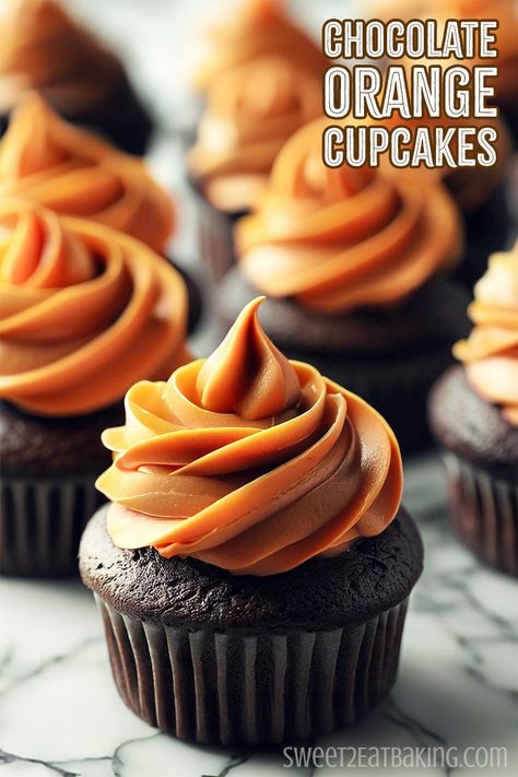 Indulge in the perfect harmony of rich cocoa and zesty orange zest with our Chocolate Orange Cupcakes with Orange Frosting. A decadent treat for all occasions! 🍫🍊 Orange Chocolate Cupcakes, Black And Orange Cupcakes, Chocolate And Orange Cupcakes, Chocolate Orange Cupcakes, Chocolate Orange Cake, Orange Icing, Orange Buttercream, Orange Cupcakes, Coffee Cupcakes